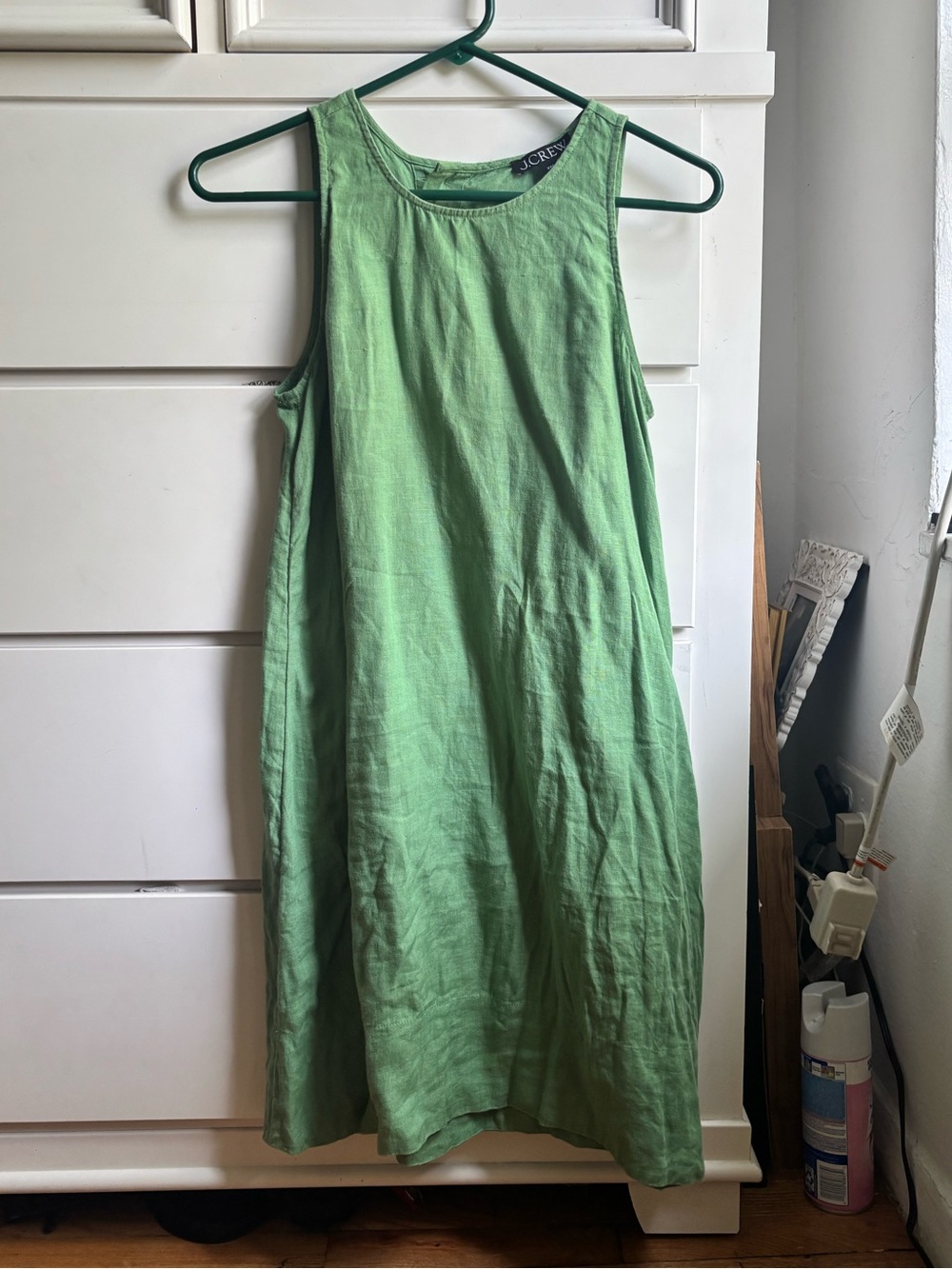 J.CREW Green Sleeveless Linen Shift Dress